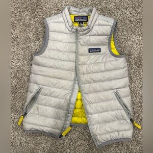 Patagonia Light Gray Vest with Bright Yellow Accents